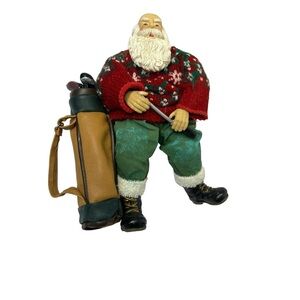 Golfing Santa Christmas Figure With Sweater and Golf Bag 9.5" Tall